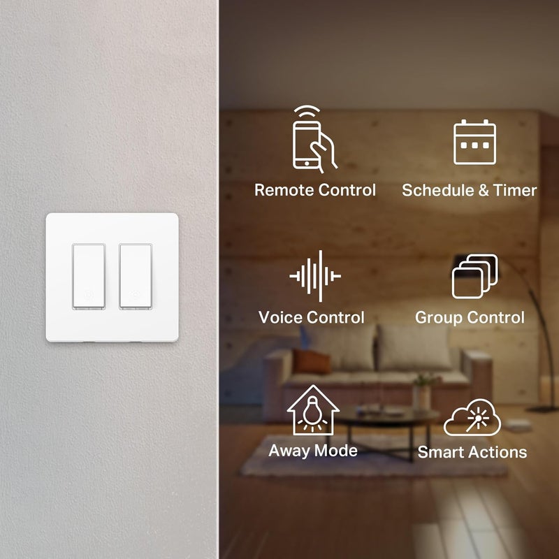 Kasa Smart مفتاح 2-جهاز HS200-2، قطب واحد، يتطلب سلك محايد، مفتاح ضوء واي فاي 2.4GHz متوافق مع أليكسا وجوجل هوم، معتمد من UL، لا حاجة إلى محور، أبيض - Image 2